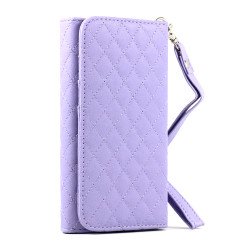 Samsung Galaxy S3 S4 S5 Universal Flip Leather Wallet Case with Strap (Purple)